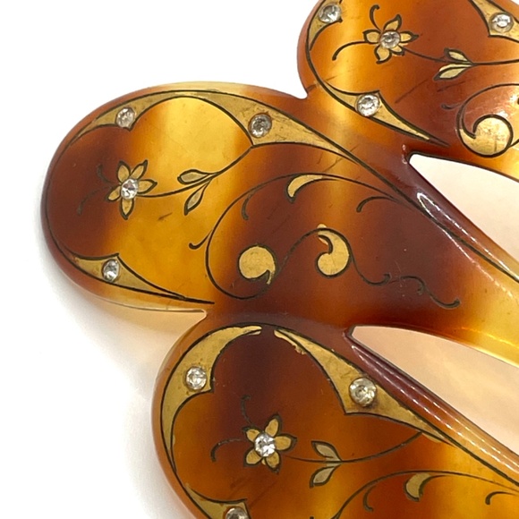 Vintage Tortoiseshell Lucite Decorated Large Hair Comb - Picture 9 of 12